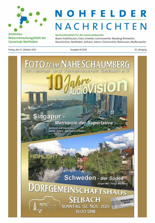 Nohfelder Nachrichten Titelblatt 44/2025