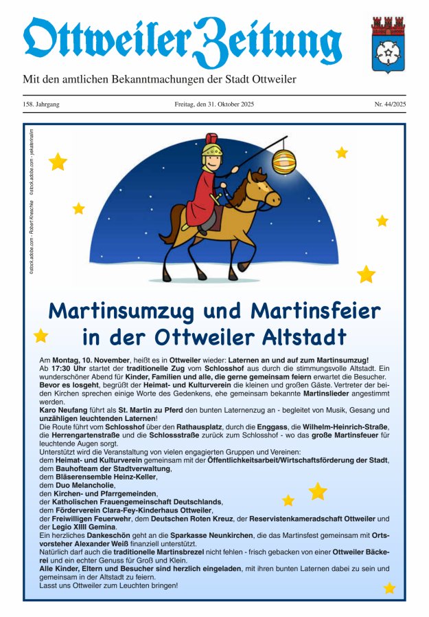 Ottweiler Zeitung Titelblatt 44/2025