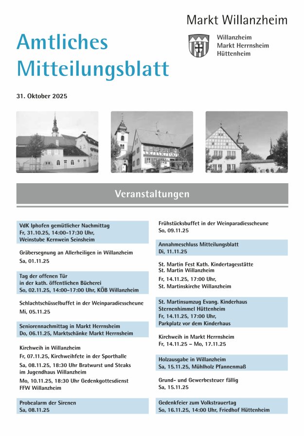 Amtliches Mitteilungsblatt des Marktes Willanzheim Titelblatt 22/2025