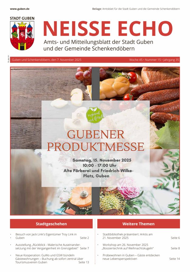Neisse-Echo - Amtsblatt für die Stadt Guben und die Gemeinde Schenkendöbern Titelblatt 16/2025