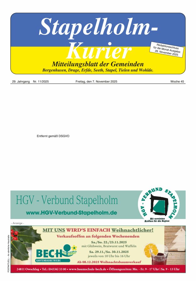 Stapelholm-Kurier Titelblatt 11/2025