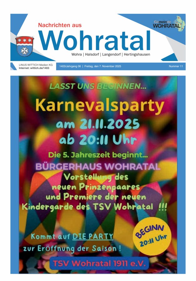 Nachrichten aus Wohratal Titelblatt 11/2025