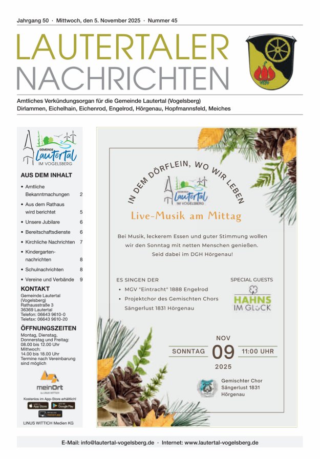 Lautertaler Nachrichten Titelblatt 45/2025