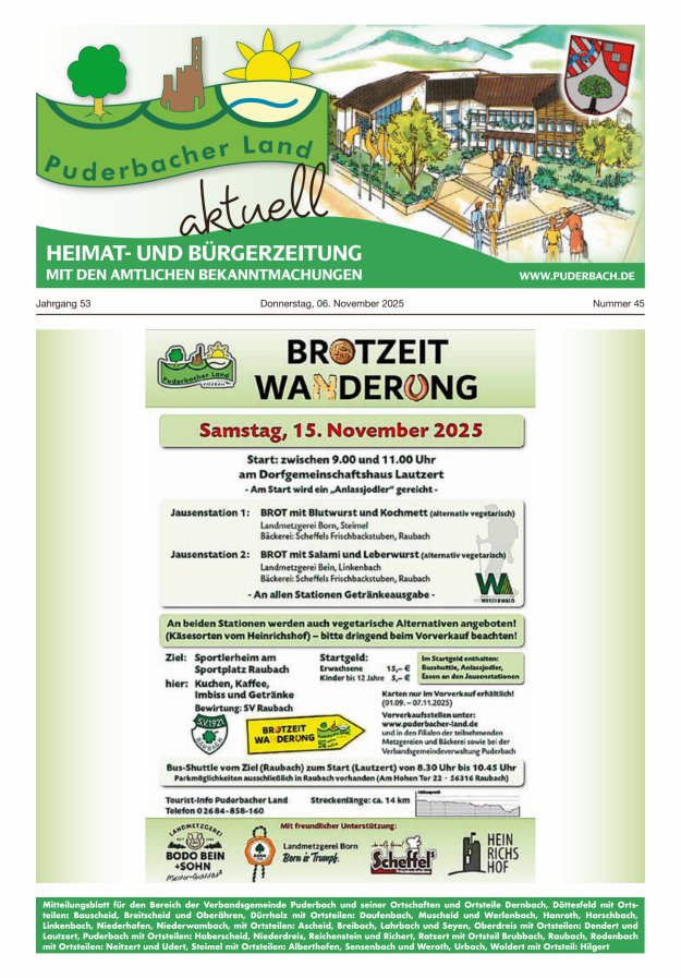 Puderbacher Land aktuell Titelblatt 45/2025