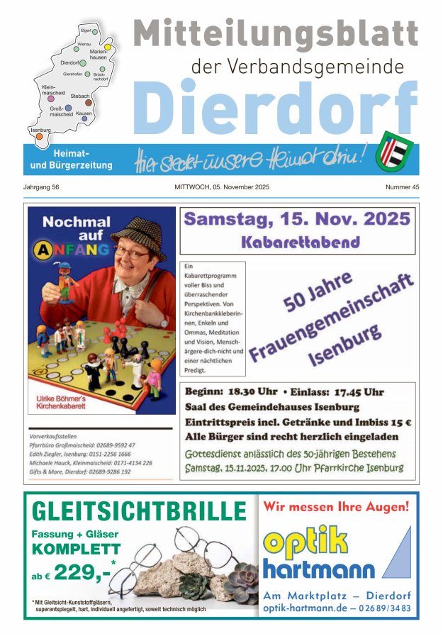 Mitteilungsblatt der Verbandsgemeinde Dierdorf Titelblatt 45/2025
