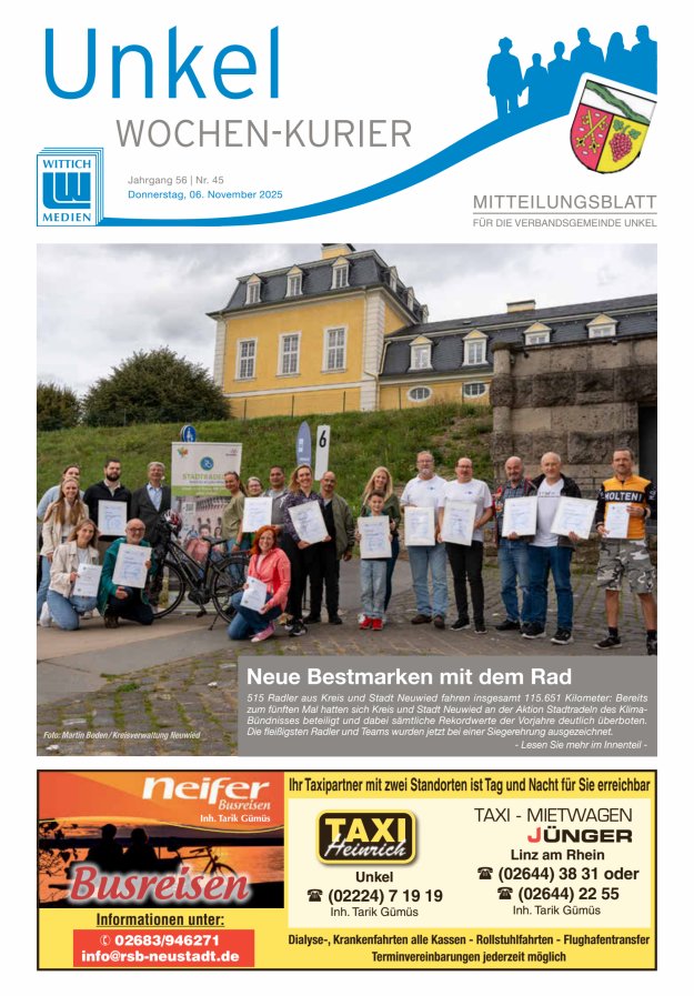 Wochen-Kurier Verbandsgemeinde Unkel Titelblatt 45/2025