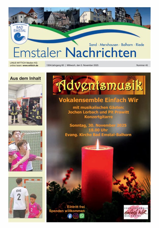 Emstaler Nachrichten Titelblatt 45/2025