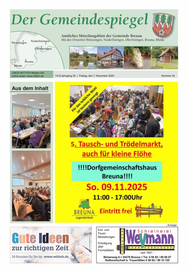 Der Gemeindespiegel (Breuna) Titelblatt 45/2025