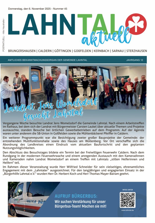 Amtliches Bekanntmachungsorgan der Gemeinde Lahntal Titelblatt 45/2025