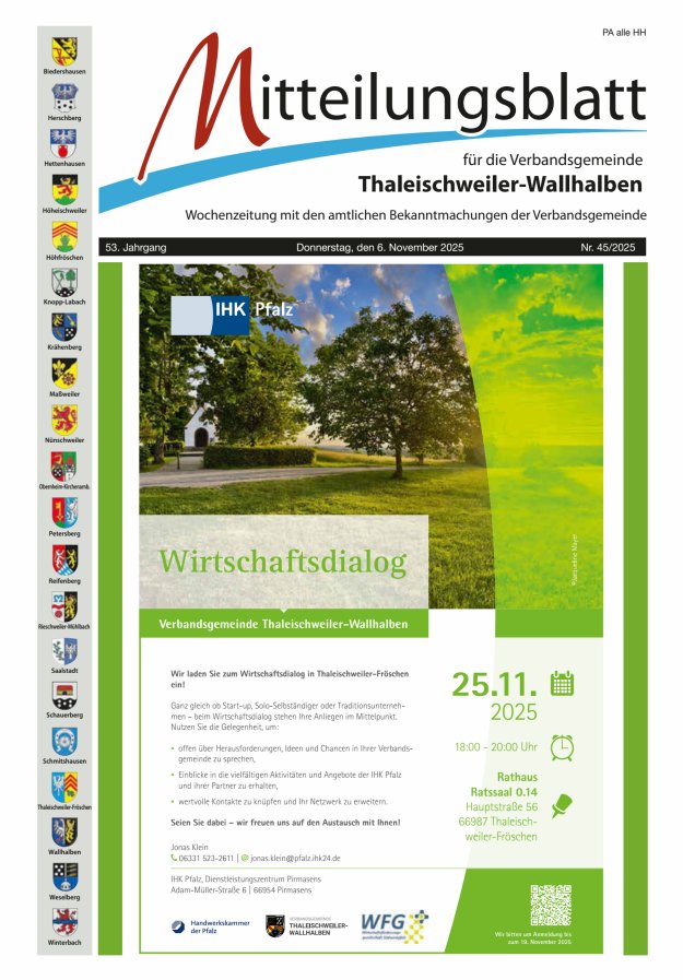 Mitteilungsblatt VG Thaleischweiler-Wallhalben Titelblatt 45/2025
