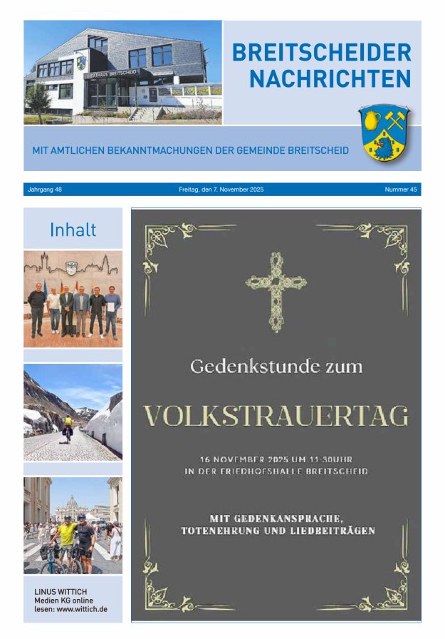 Breitscheider Nachrichten Titelblatt 45/2025
