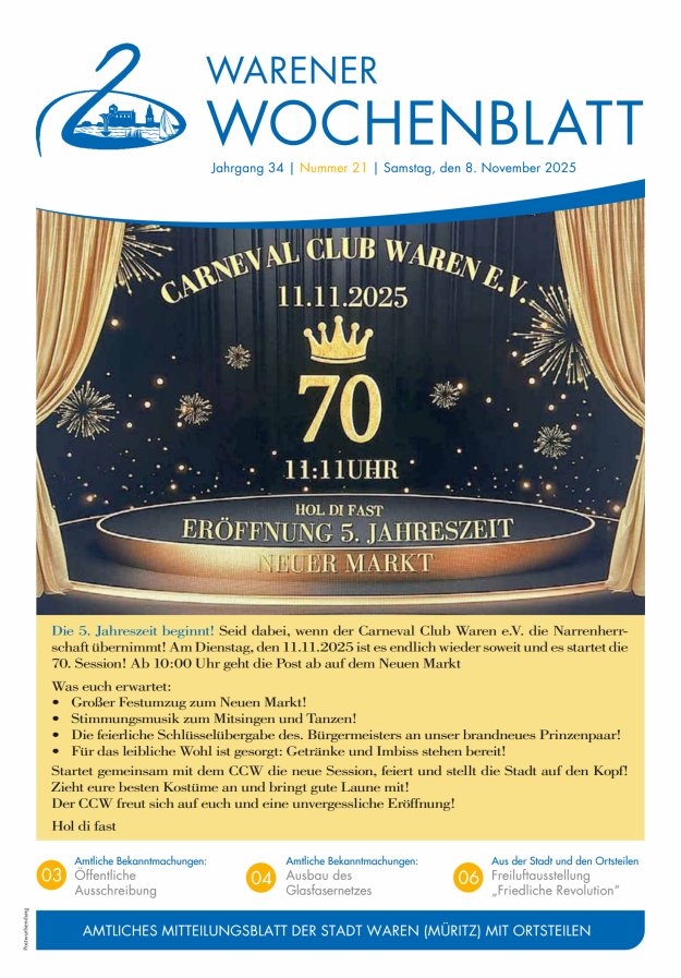 Warener Wochenblatt Titelblatt 21/2025