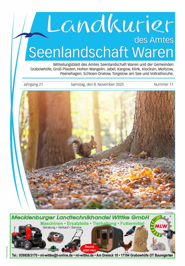 Landkurier des Amtes Seenlandschaft Waren Titelblatt 11/2025