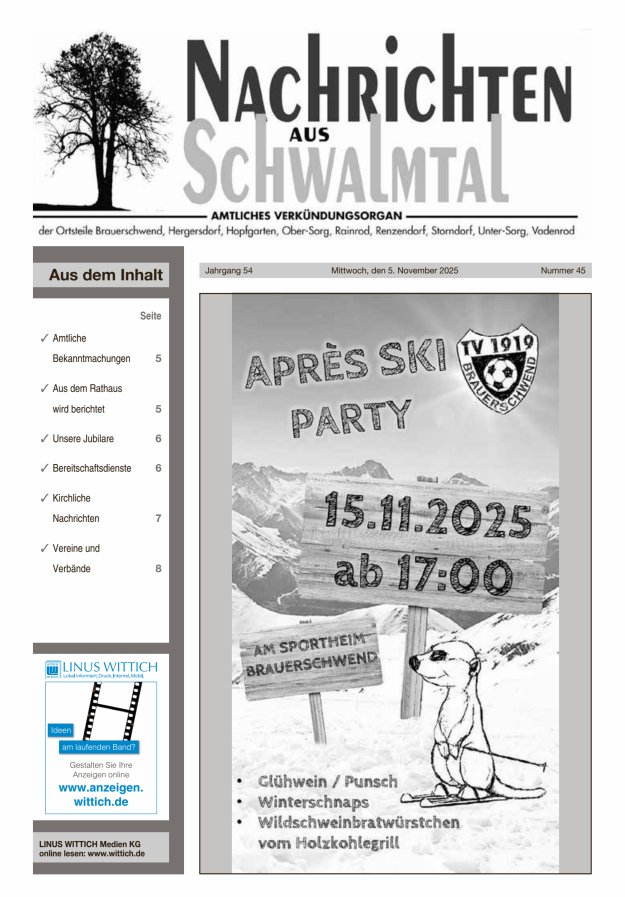 Nachrichten aus Schwalmtal Titelblatt 45/2025