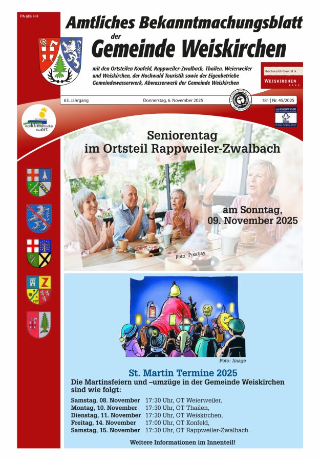 Amtliches Bekanntmachungsblatt der Gemeinde Weiskirchen Titelblatt 45/2025