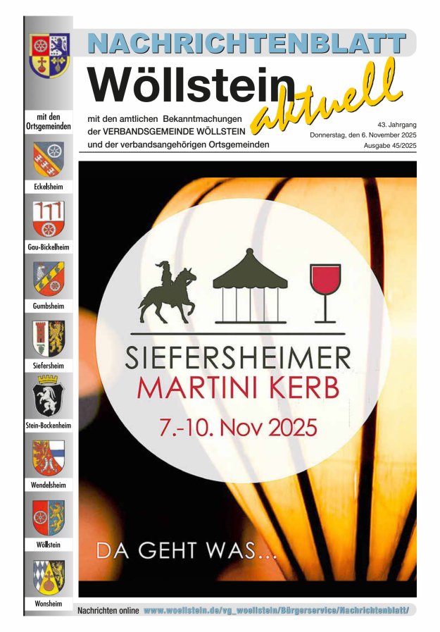Nachrichtenblatt Wöllstein aktuell Titelblatt 45/2025
