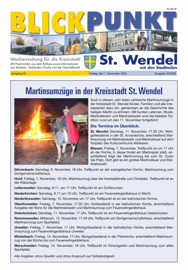 Blickpunkt St Wendel Titelblatt 45/2025