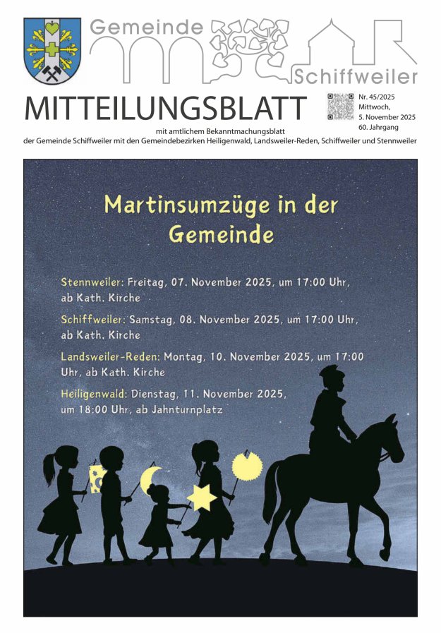 Mitteilungsblatt Schiffweiler Titelblatt 45/2025