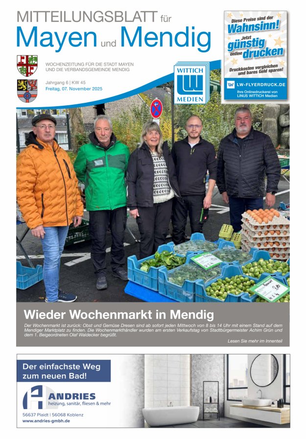 Mitteilungsblatt für Mayen und Mendig Titelblatt 45/2025