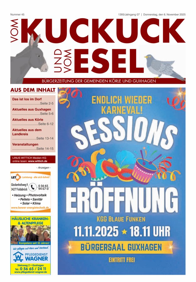 Vom Kuckuck und Esel (Guxhagen-Körle) Titelblatt 45/2025