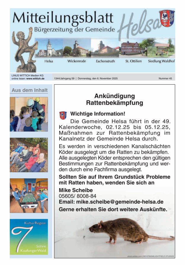 Mitteilungsblatt Helsa Titelblatt 45/2025