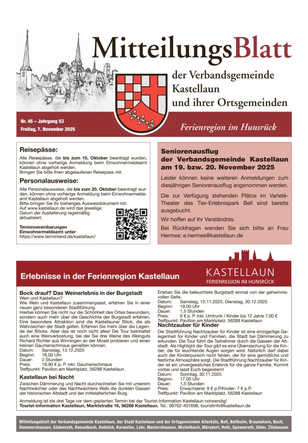 Mitteilungsblatt Kastellaun Titelblatt 45/2025