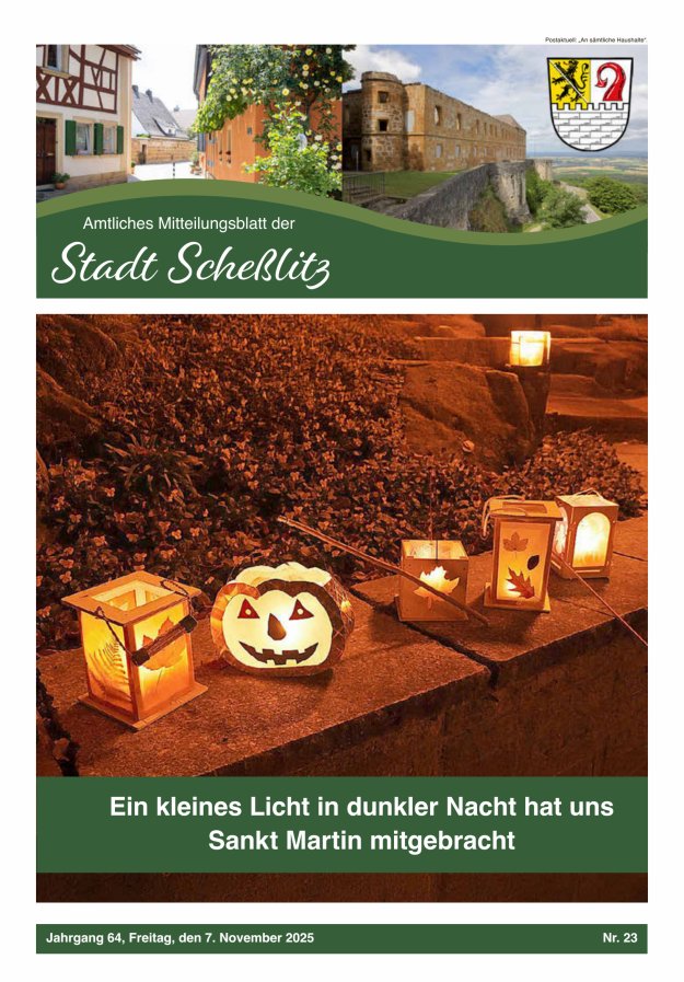 Scheßlitzer Anzeiger - Amtliches Mitteilungsblatt der Stadt Scheßlitz Titelblatt 23/2025