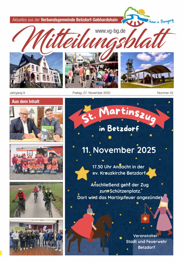 Aktuelles aus der VG Betzdorf-Gebhardshain, Ausgabe Betzdorf Titelblatt 45/2025