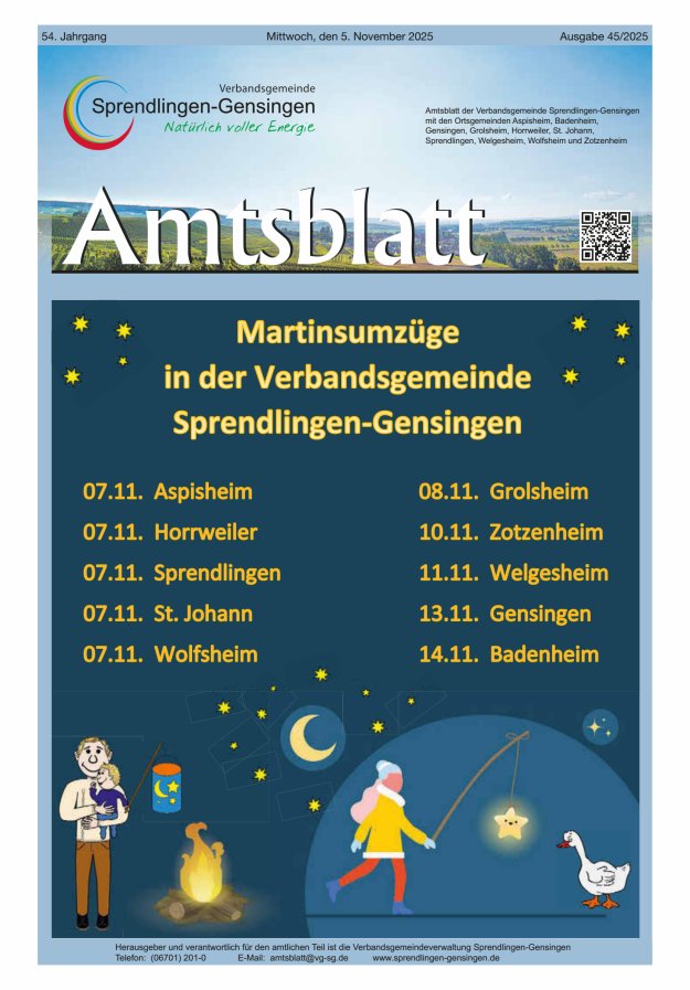 Amtsblatt VG Sprendlingen-Gensingen Titelblatt 45/2025