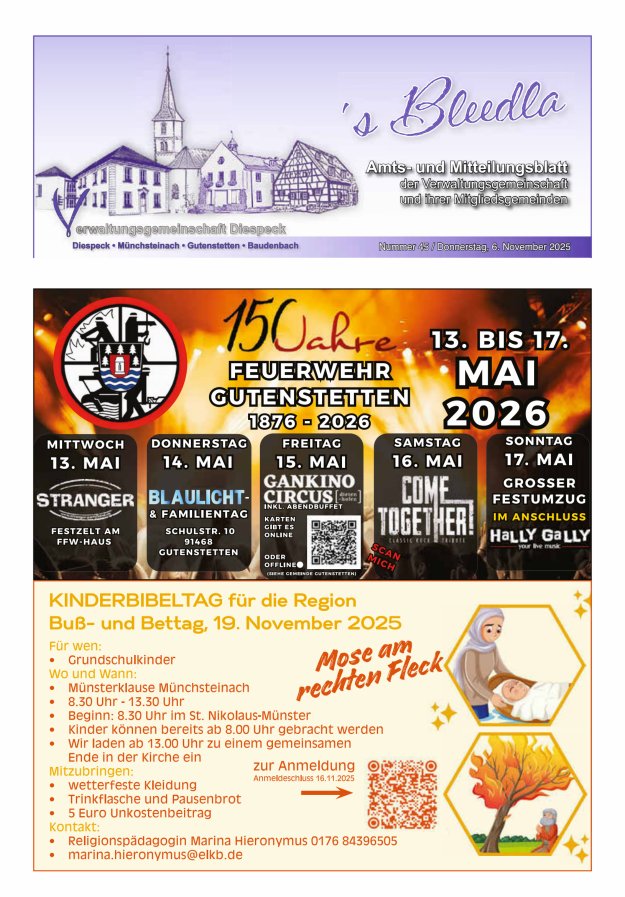 Amts- und Mitteilungsblatt VGem Diespeck Titelblatt 45/2025