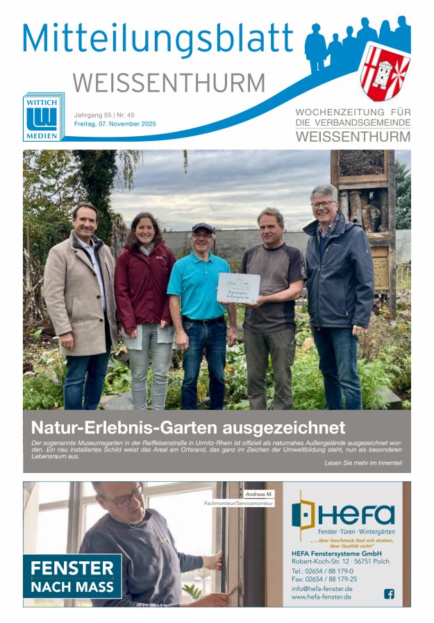 Mitteilungsblatt für den Bereich der Verbandsgemeinde Weißenthurm Titelblatt 45/2025
