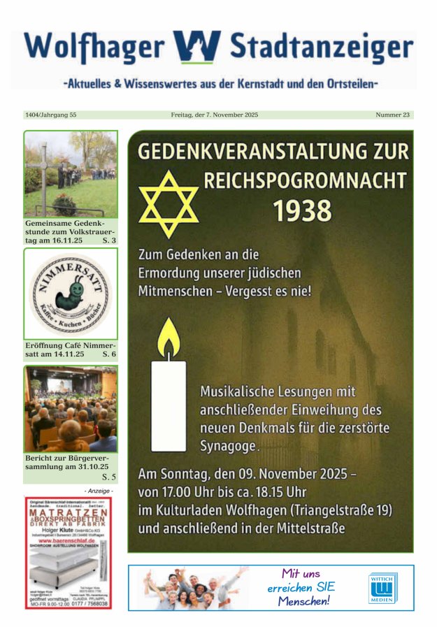 Wolfhager Stadtanzeiger Titelblatt 23/2025