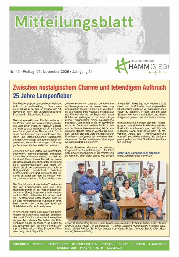 Mitteilungsblatt Hamm (Sieg) Titelblatt 45/2025