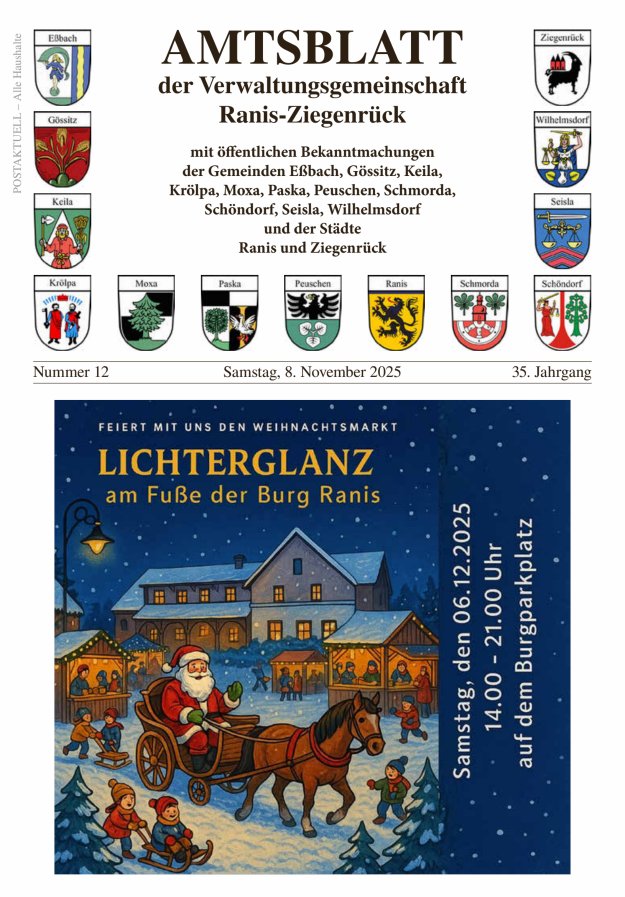 Amtsblatt der Verwaltungsgemeinschaft Ranis-Ziegenrück Titelblatt 12/2025
