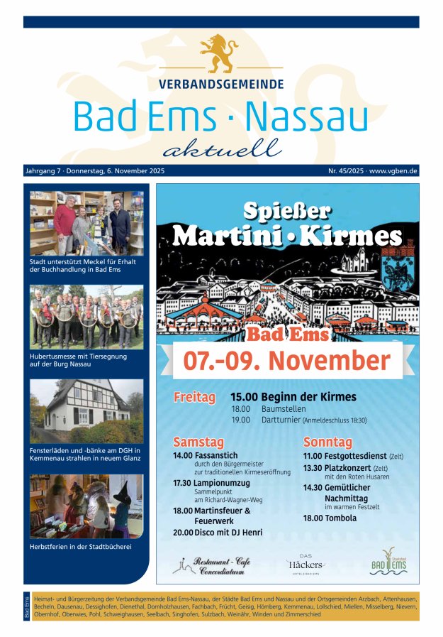 Bad Ems-Nassau aktuell Ausgabe Bad Ems Titelblatt 45/2025