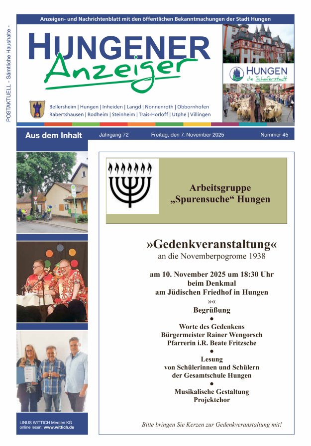 Anzeigen- und Nachrichtenblatt mit den öff  Bekanntmachungen der Stadt Hungen Titelblatt 45/2025