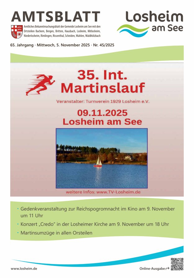 Amtliches Bekanntmachungsblatt der Gemeinde Losheim am See Titelblatt 45/2025