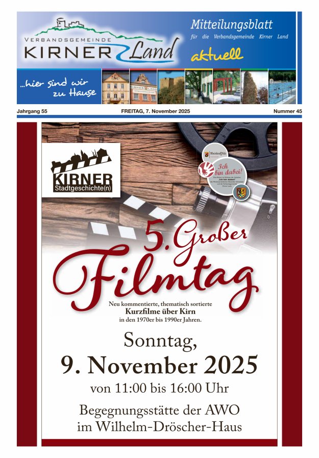 Mitteilungsblatt für den Bereich der Verbandsgemeinde Kirner Land Titelblatt 45/2025