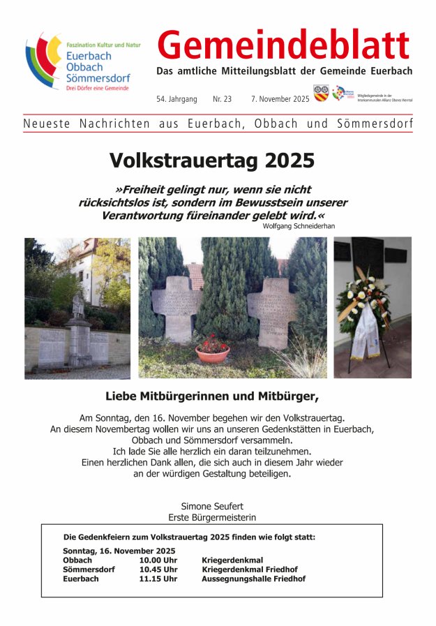 Gemeindeblatt der Gemeinde Euerbach Titelblatt 23/2025