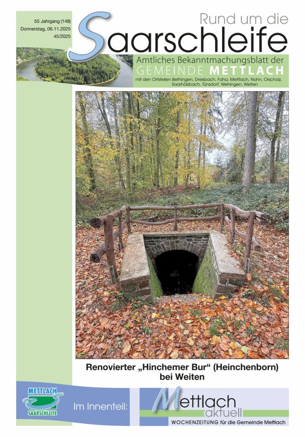 Rund um die Saarschleife Gemeinde Mettlach Titelblatt 45/2025