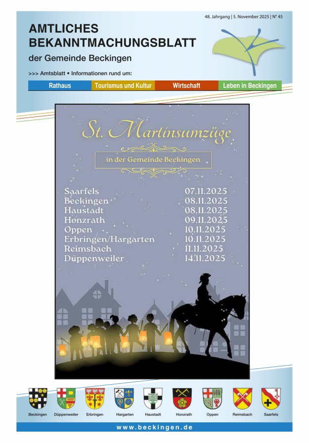 Amtsblatt Beckingen Titelblatt 45/2025