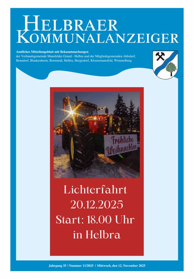 Helbraer Kommunalanzeiger – Amtliches Mitteilungsblatt mit Bekanntmachungen Titelblatt 11/2025