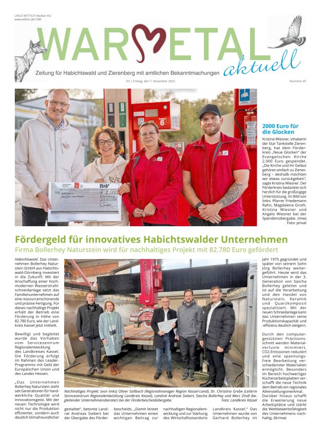 Warmetal aktuell (Habichtswald + Zierenberg) Titelblatt 45/2025