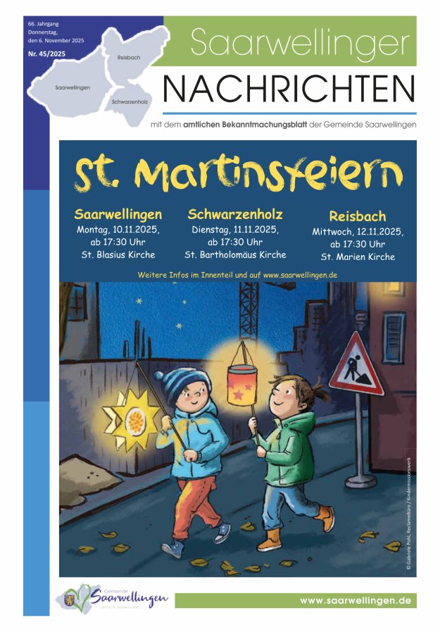 Saarwellinger Nachrichten Titelblatt 45/2025