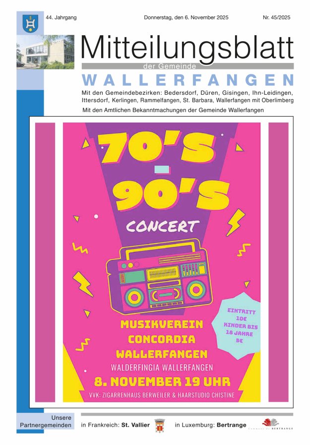 Mitteilungsblatt Gemeinde Wallerfangen Titelblatt 45/2025
