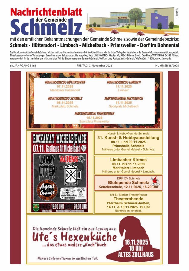 Nachrichtenblatt Schmelz Titelblatt 45/2025