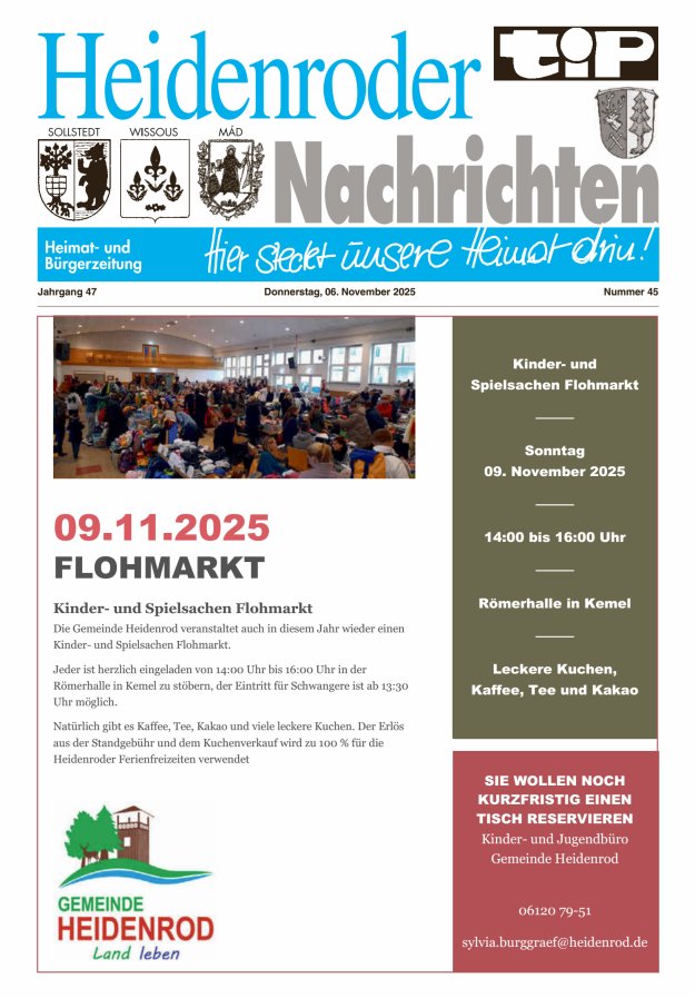 "tip" Heidenroder Nachrichten Titelblatt 45/2025