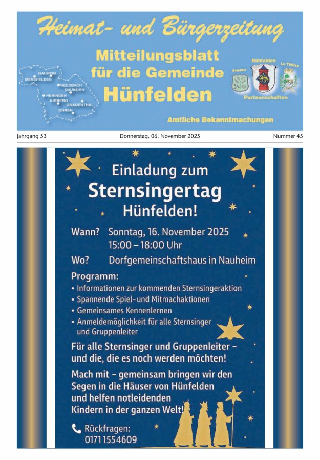 Mitteilungsblatt für die Gemeinde Hünfelden Titelblatt 45/2025