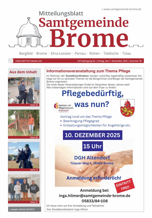 Mitteilungsblatt der Samtgemeinde Brome Titelblatt 45/2025