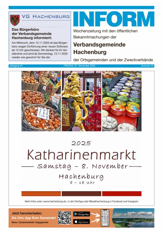 INFORM - Wochenzeitung der Verbandsgemeinde Hachenburg Titelblatt 45/2025